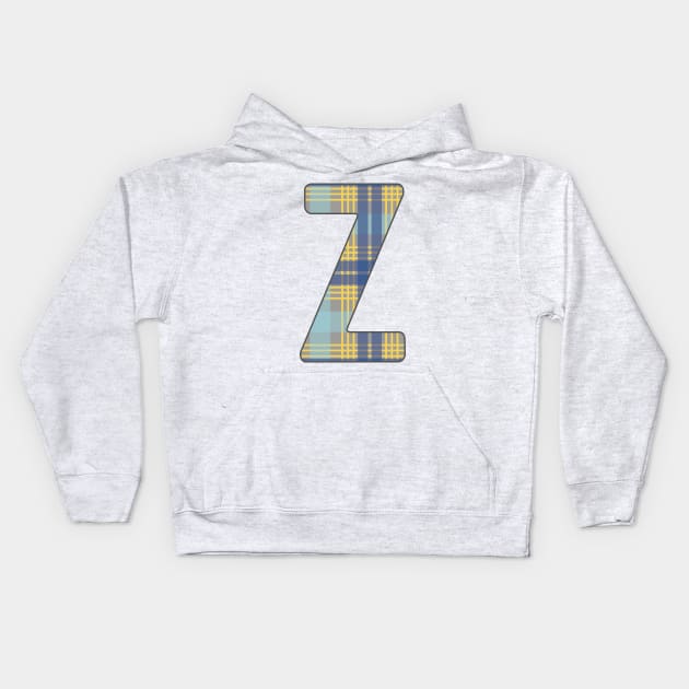 Monogram Letter Z, Blue, Yellow and Grey Scottish Tartan Style Typography Design Kids Hoodie by MacPean